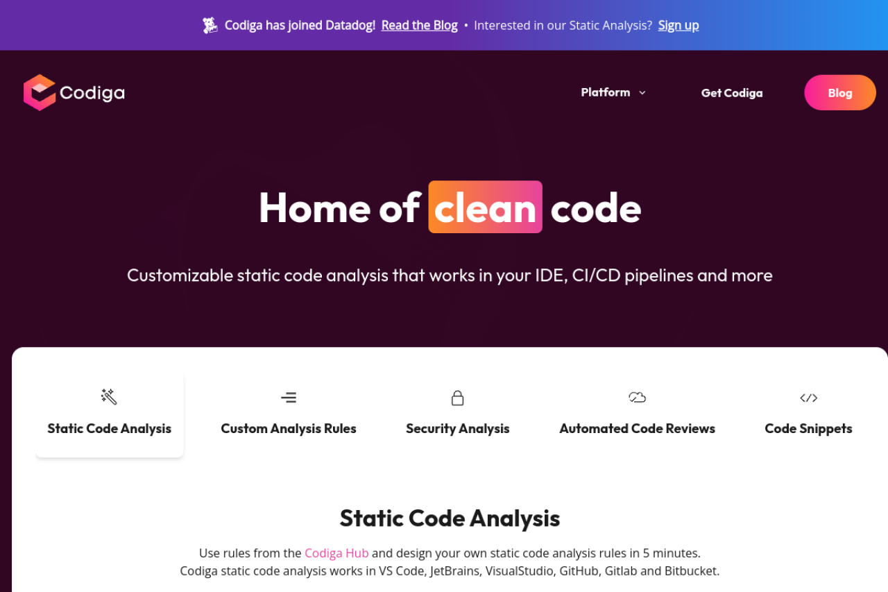 Codiga website screenshot