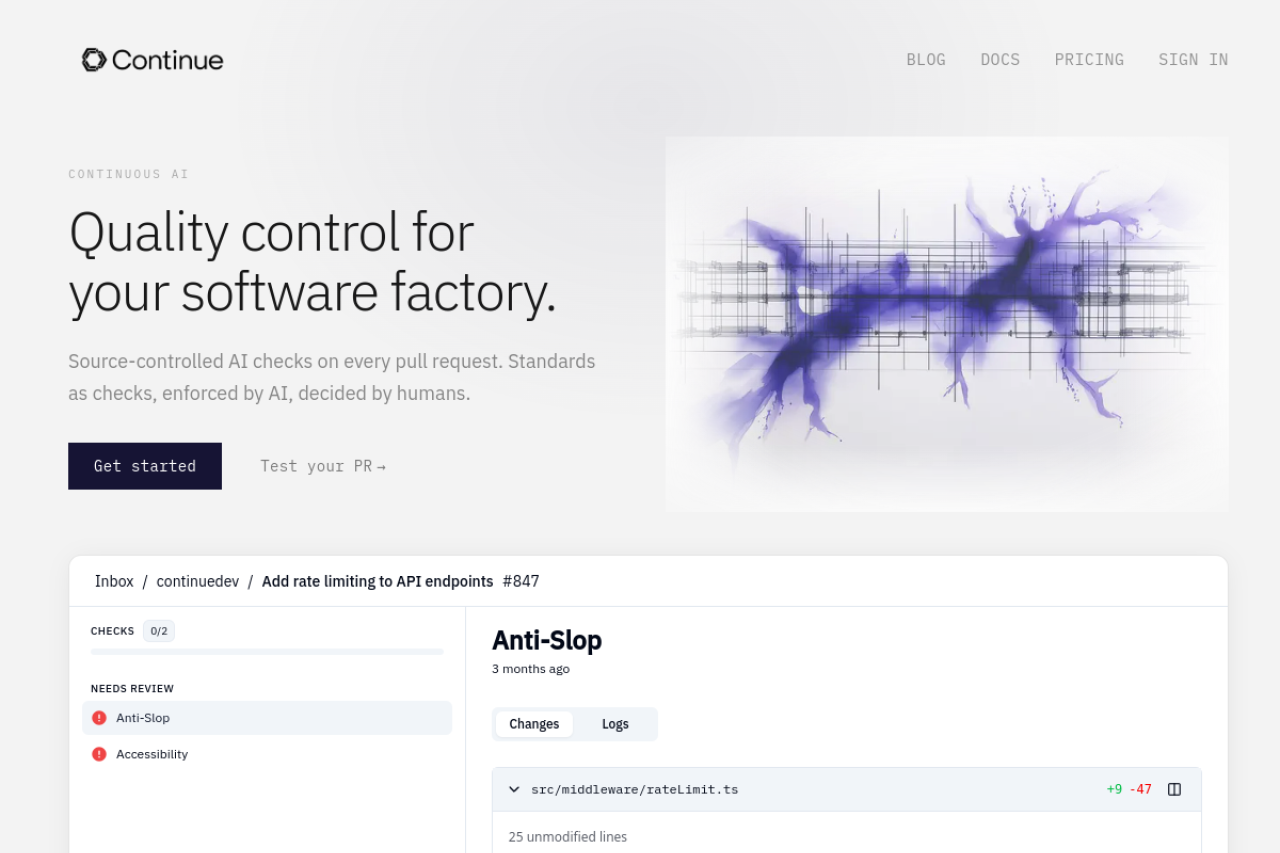 Continue website screenshot