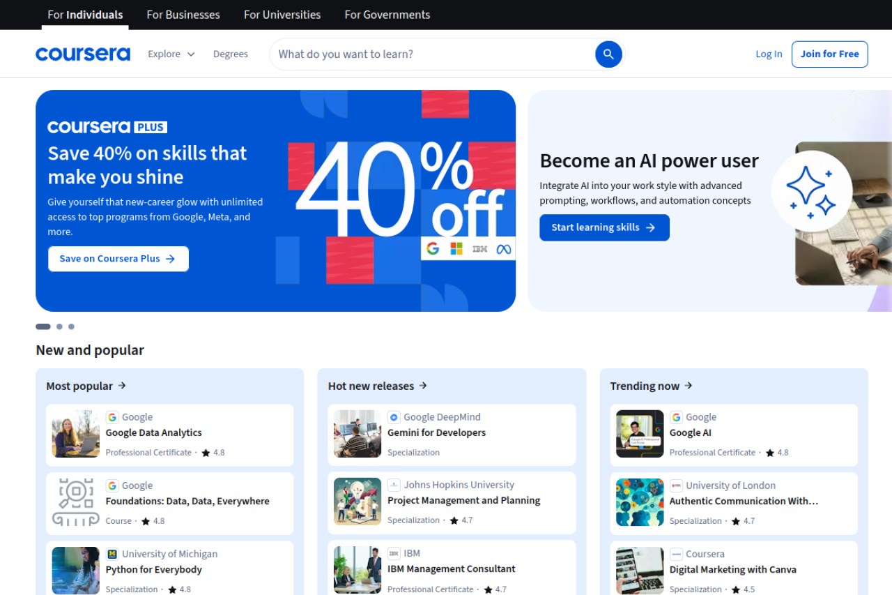 Coursera AI website screenshot