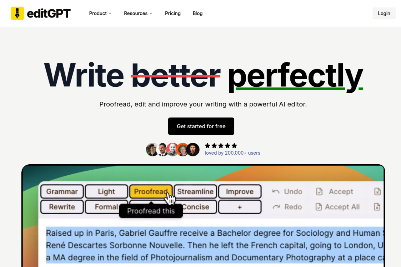 editGPT website screenshot