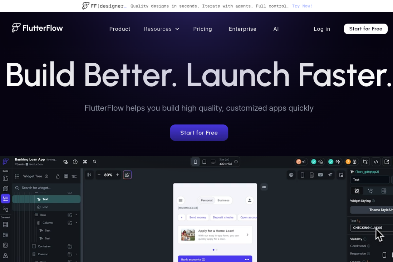 FlutterFlow website screenshot