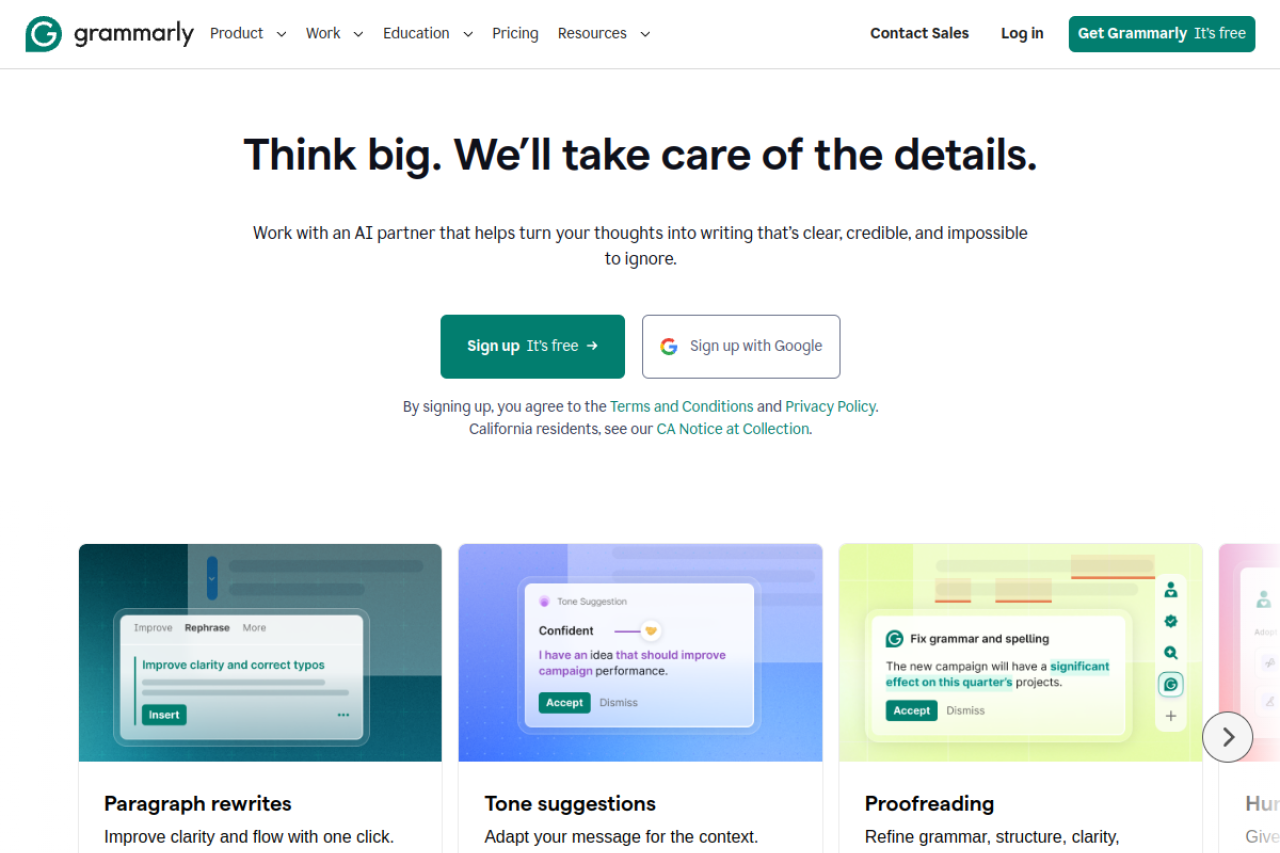 Grammarly website screenshot