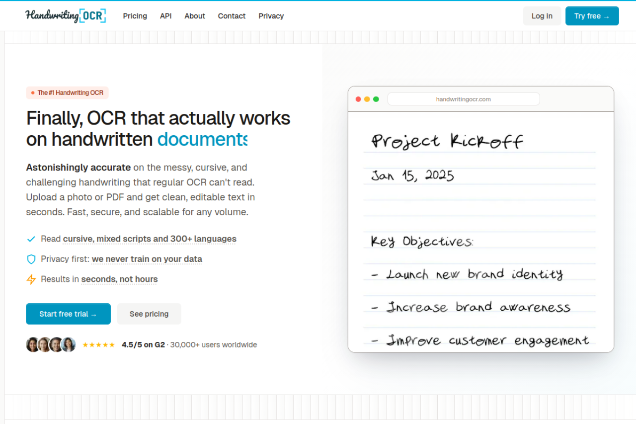 Handwriting Ocr website screenshot