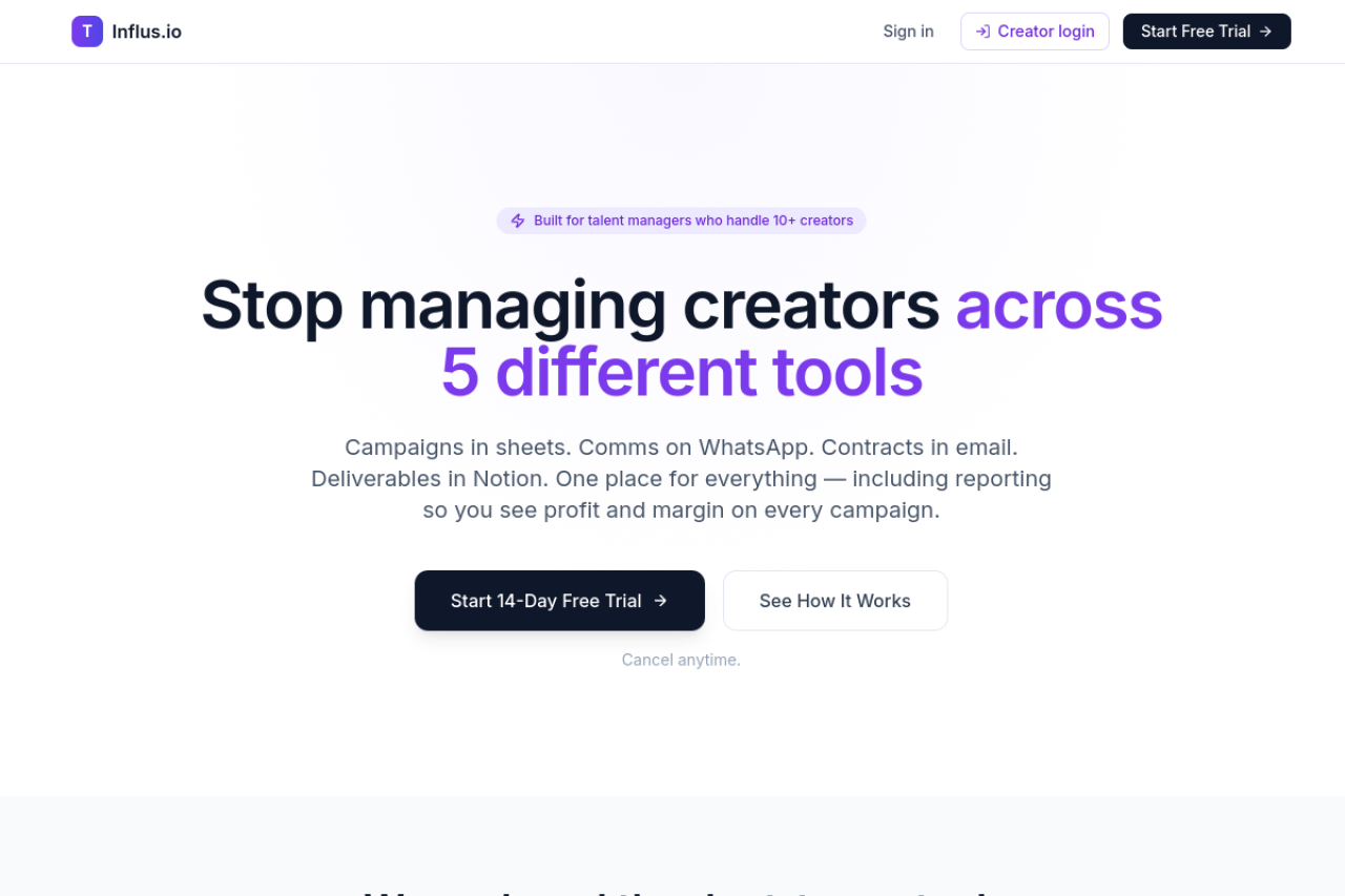 Influs website screenshot