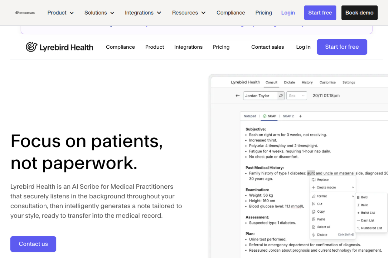 Lyrebird Health website screenshot