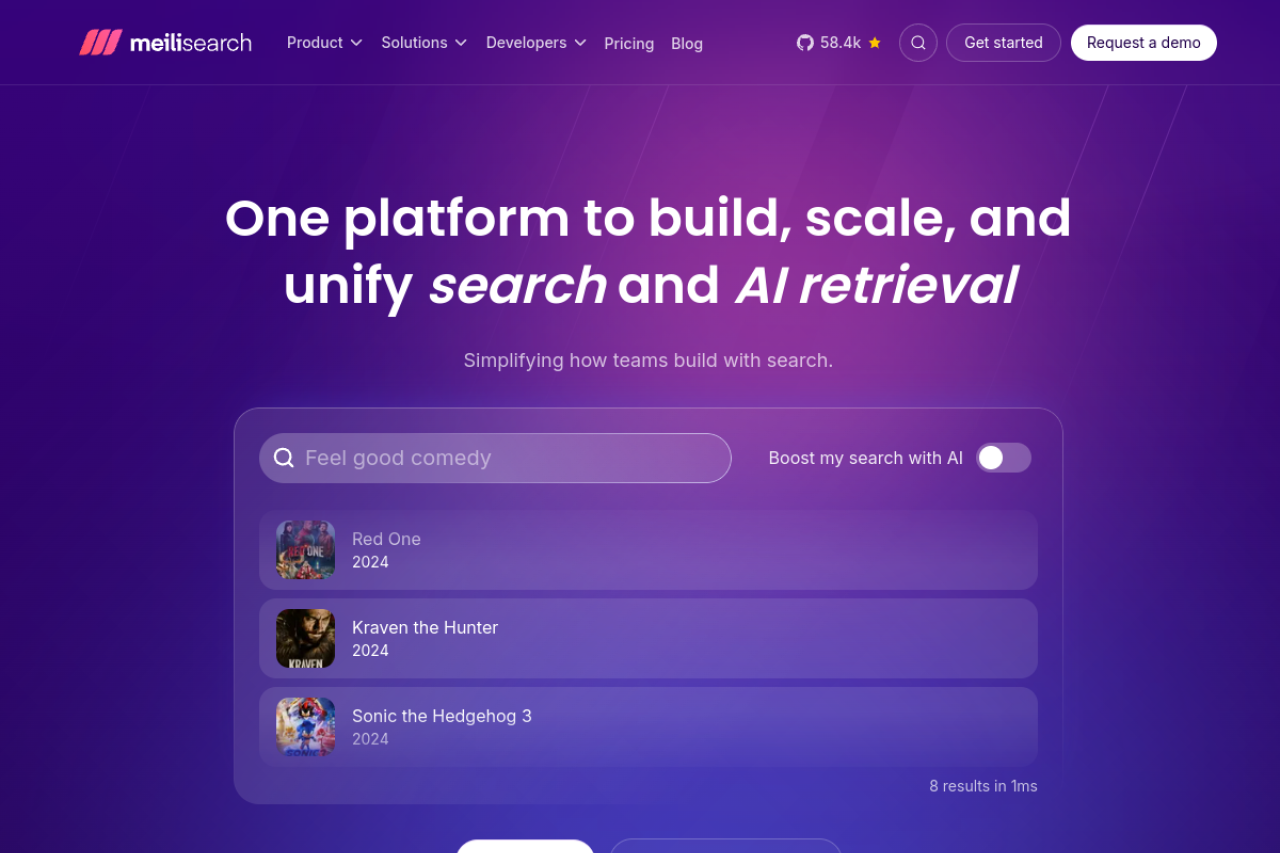 Meilisearch website screenshot