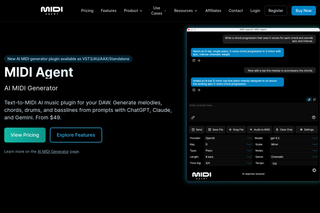 Midi Agent website screenshot