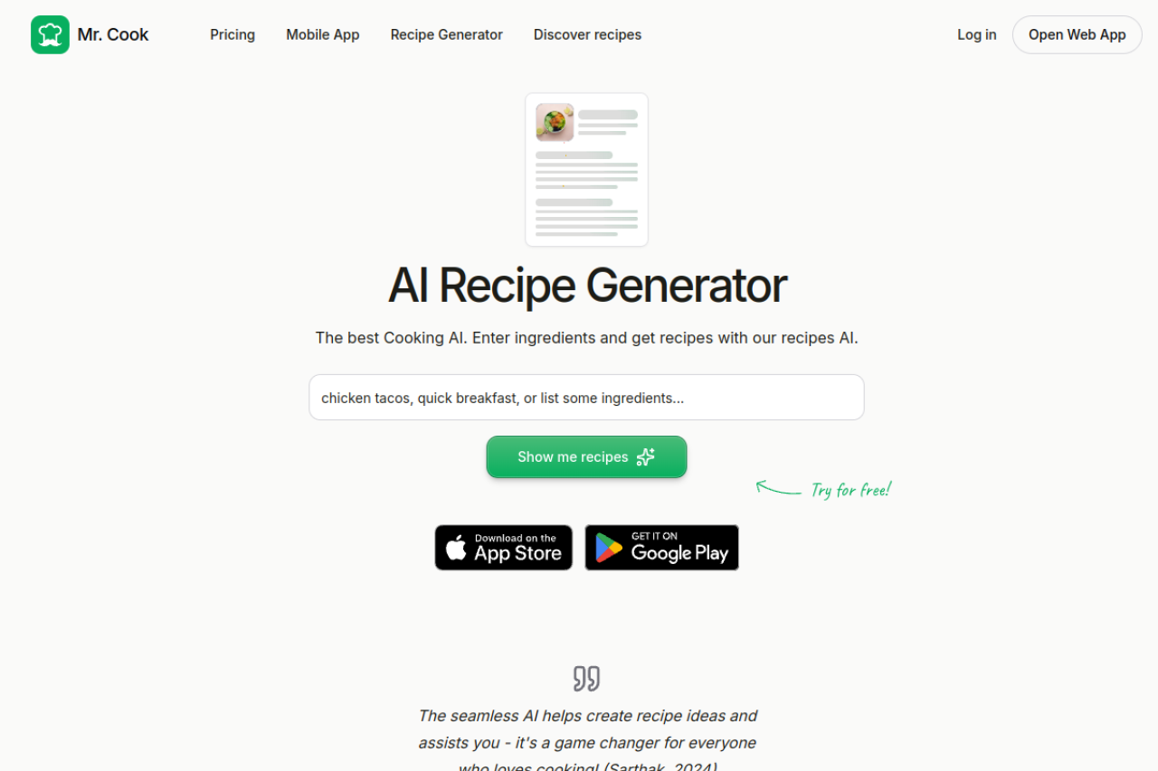 Mr. Cook website screenshot