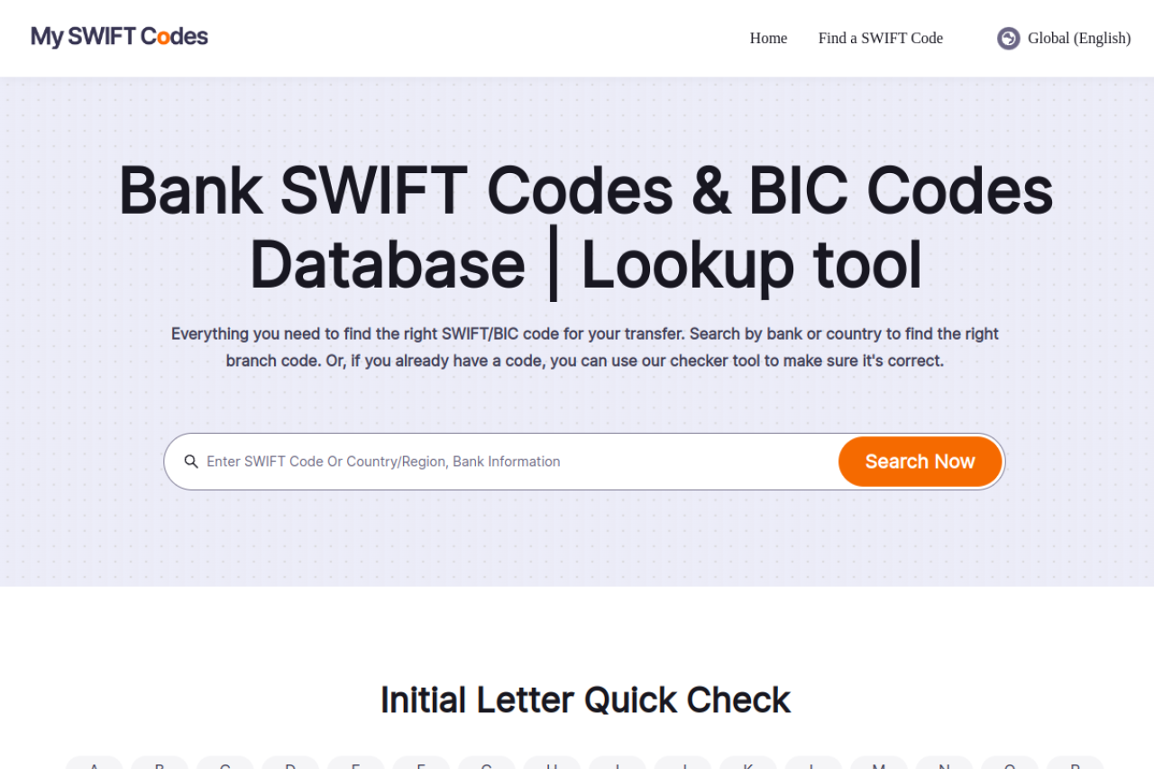 Bank Swift Codes Bic Codes Database website screenshot