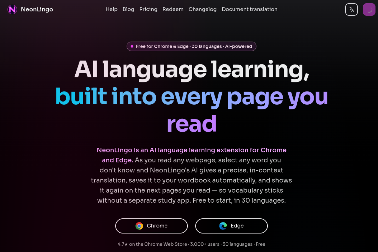 Neonlingo website screenshot