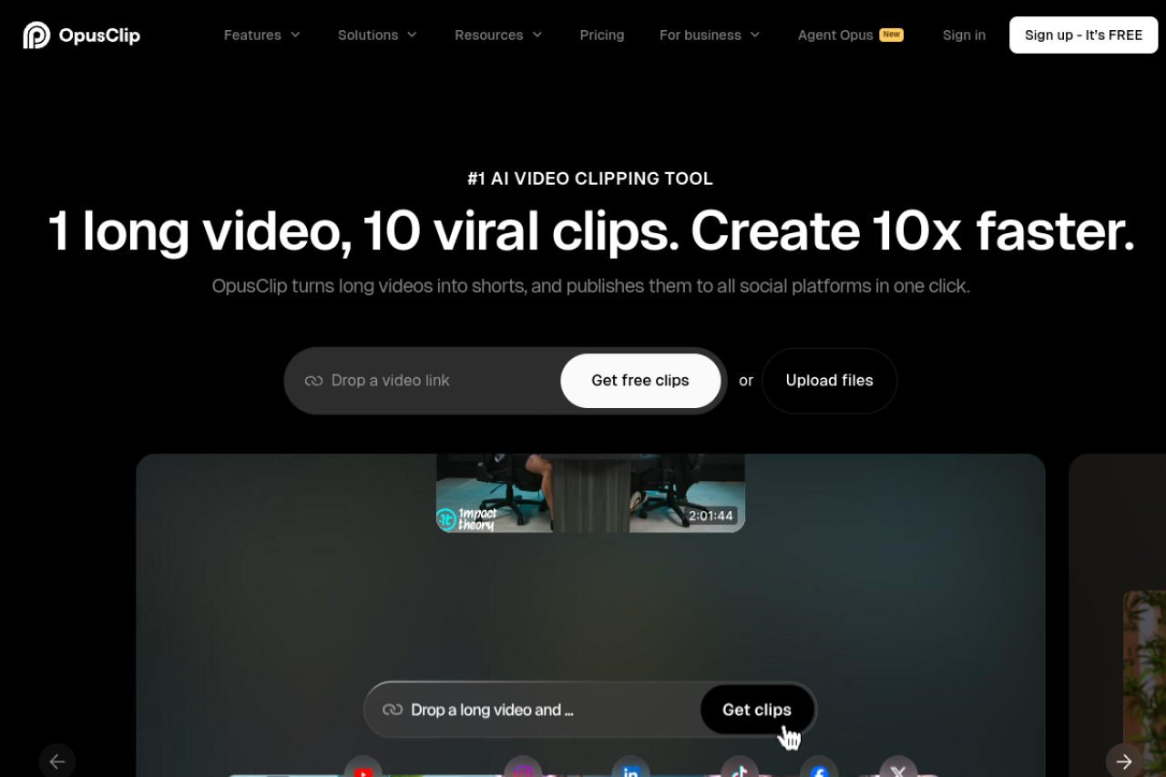 Opus Clip website screenshot