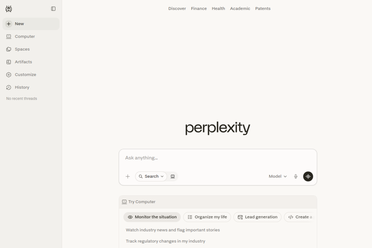 Perplexity AI website screenshot