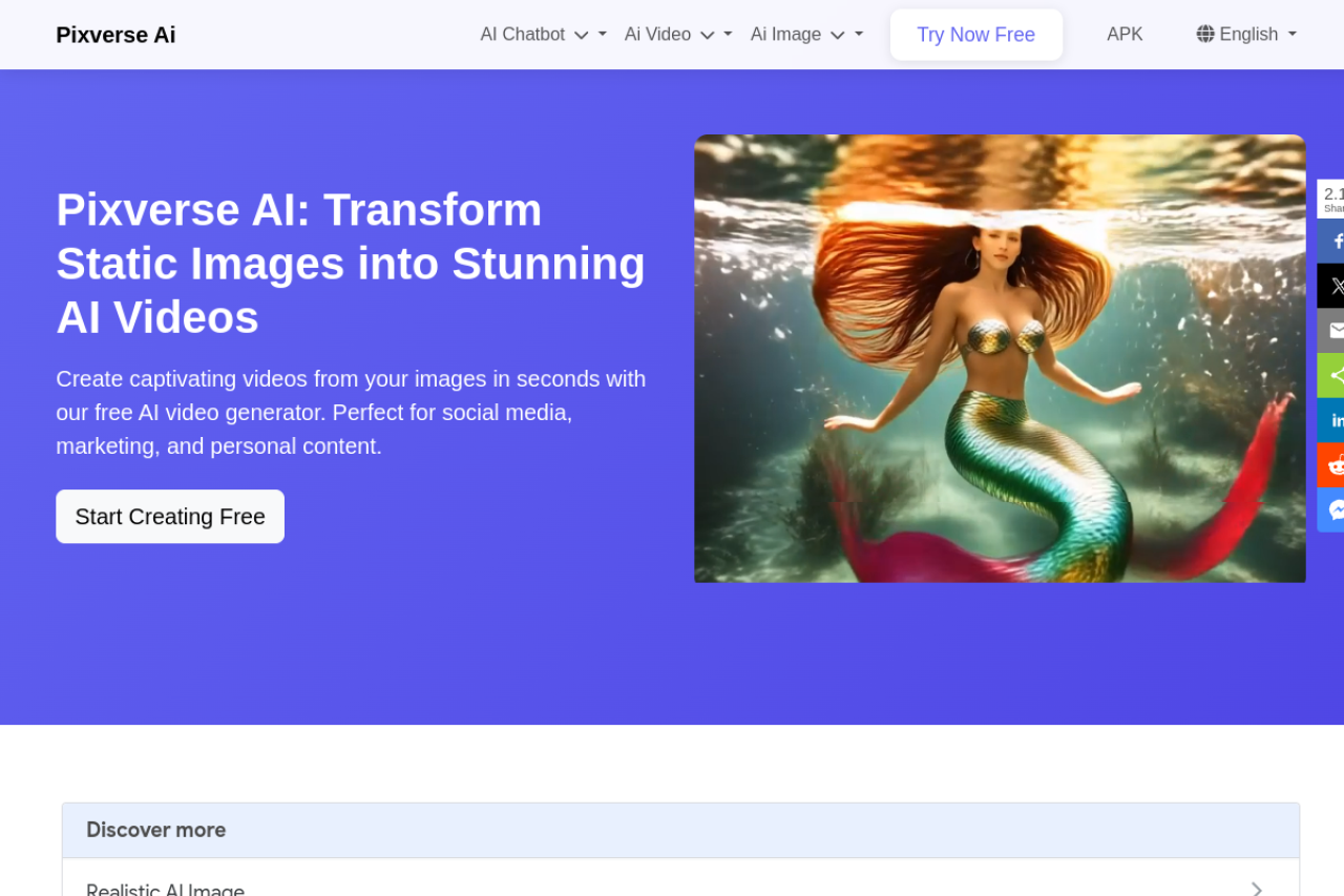 Pixverse Ai website screenshot