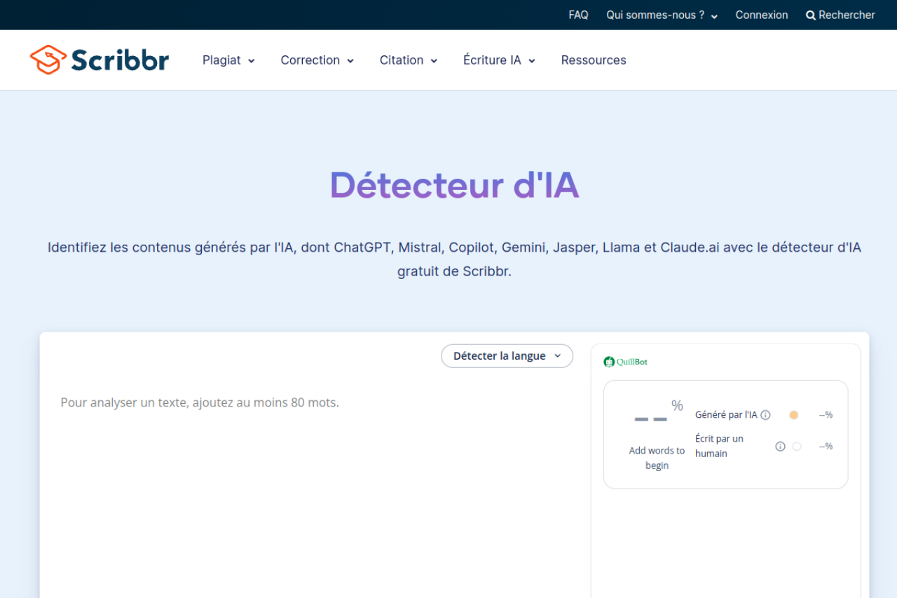Scribbr AI Detector website screenshot