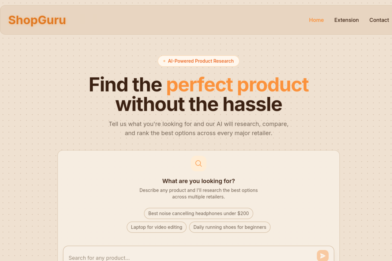 Shop Guru AI website screenshot