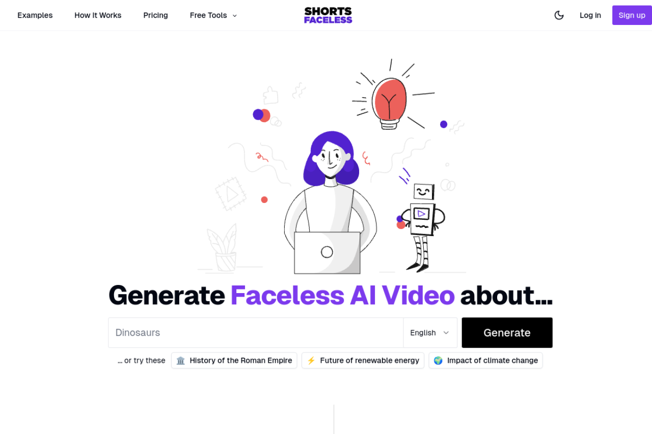 Shorts Faceless website screenshot