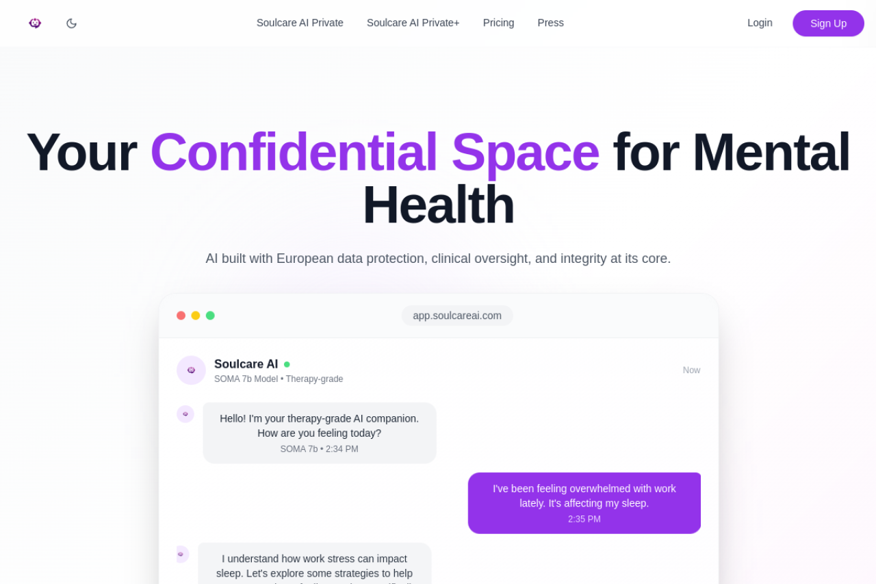 Soulcareai website screenshot