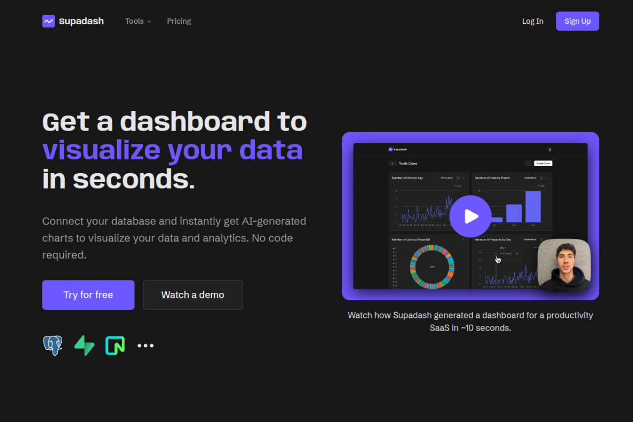 Supadash website screenshot