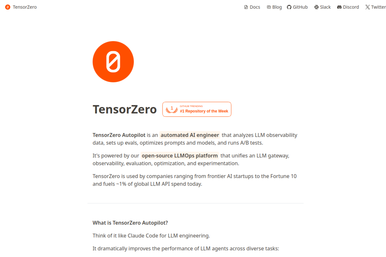 TensorZero website screenshot