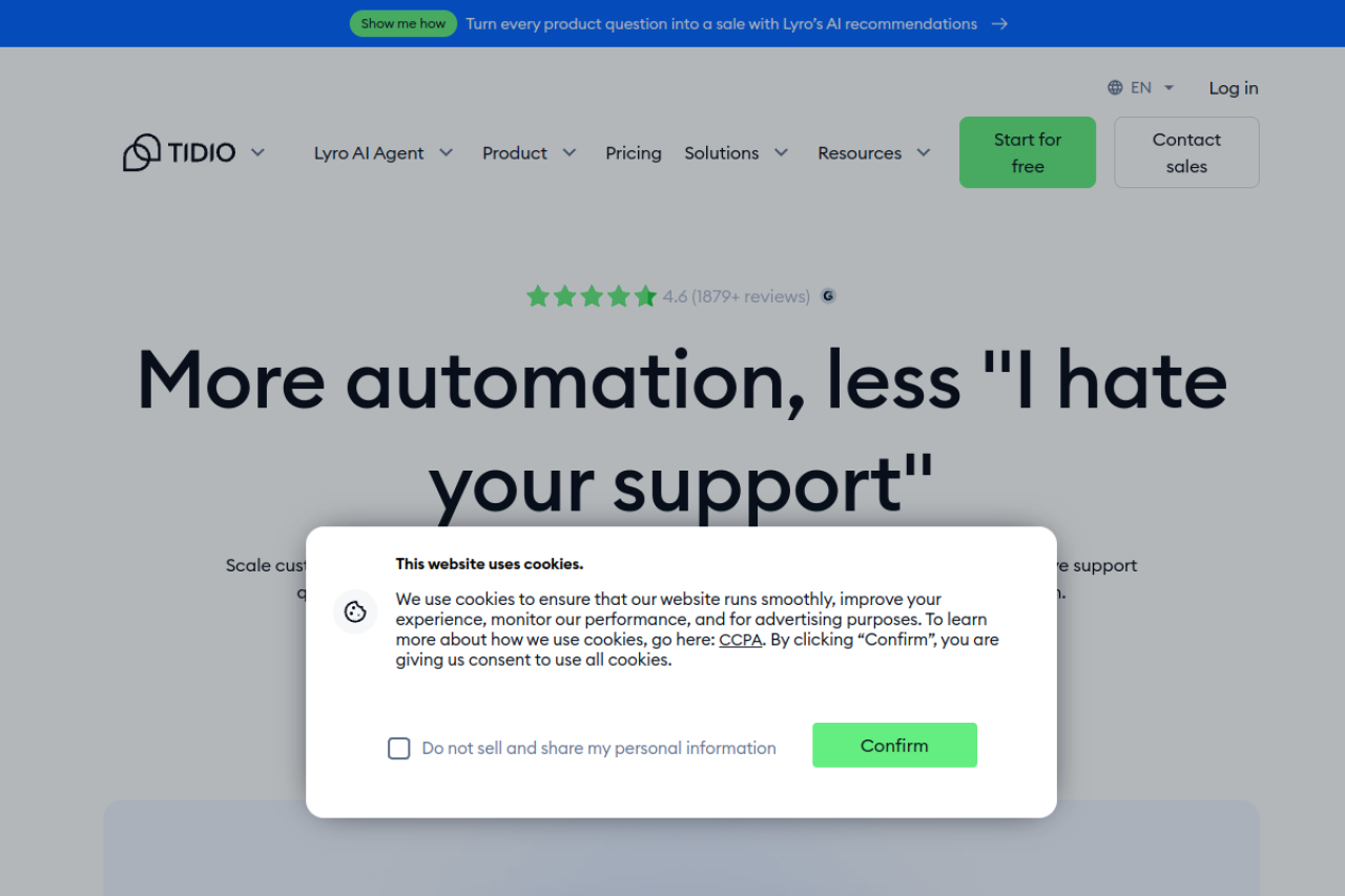 Tidio website screenshot