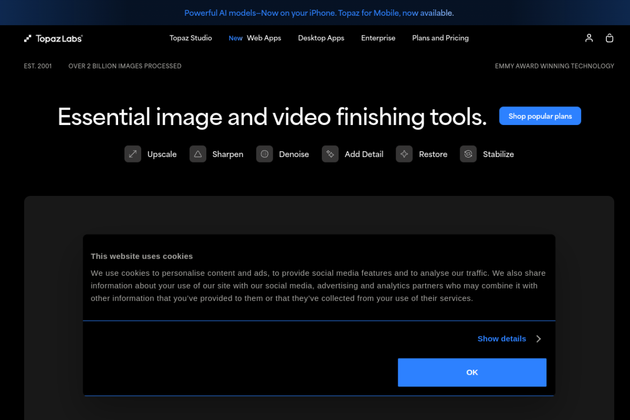 Topaz Video Ai website screenshot