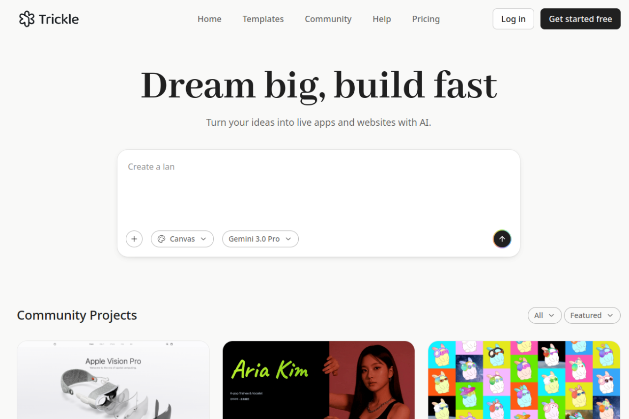 Trickle website screenshot