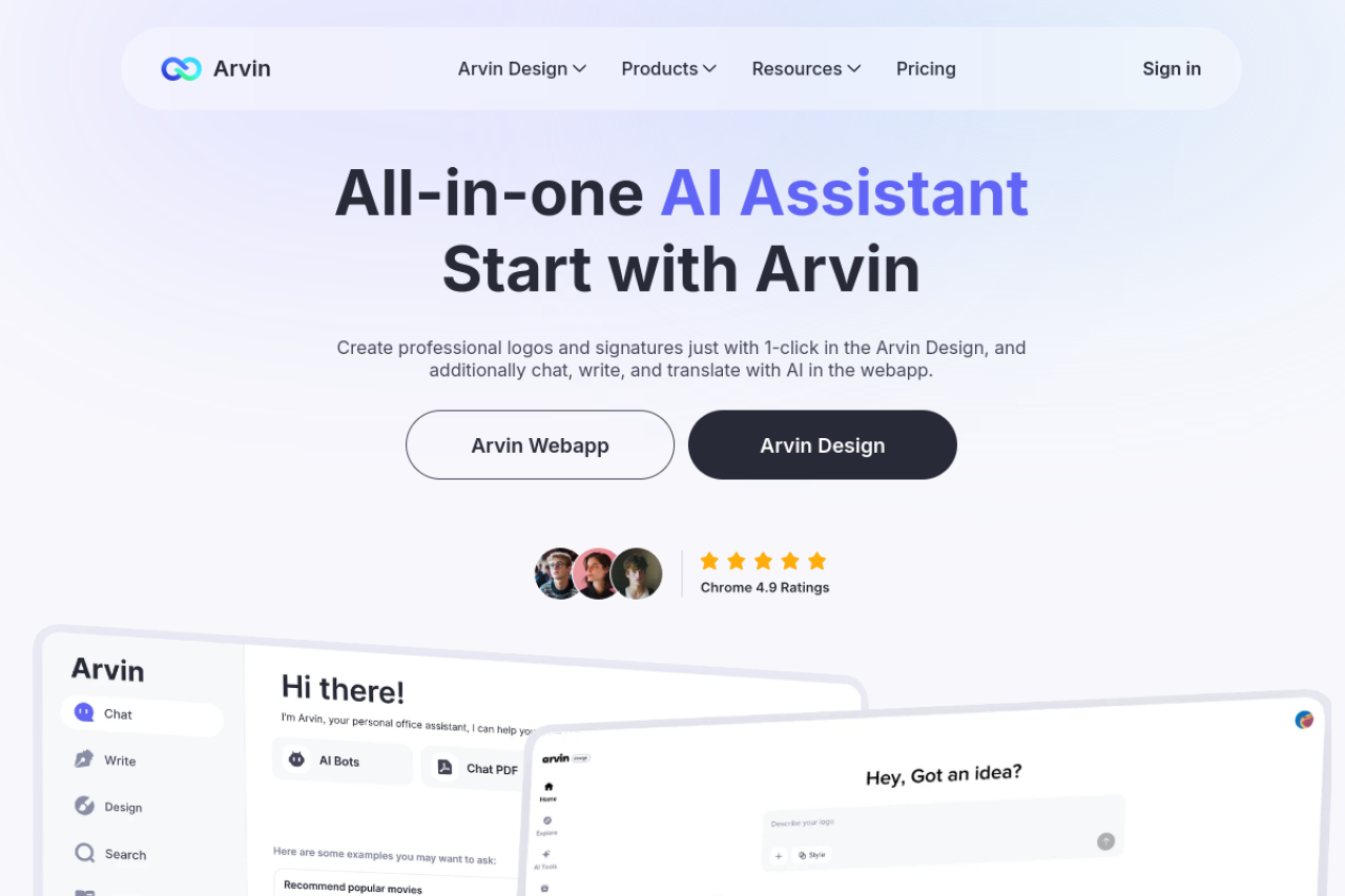 Arvin website screenshot
