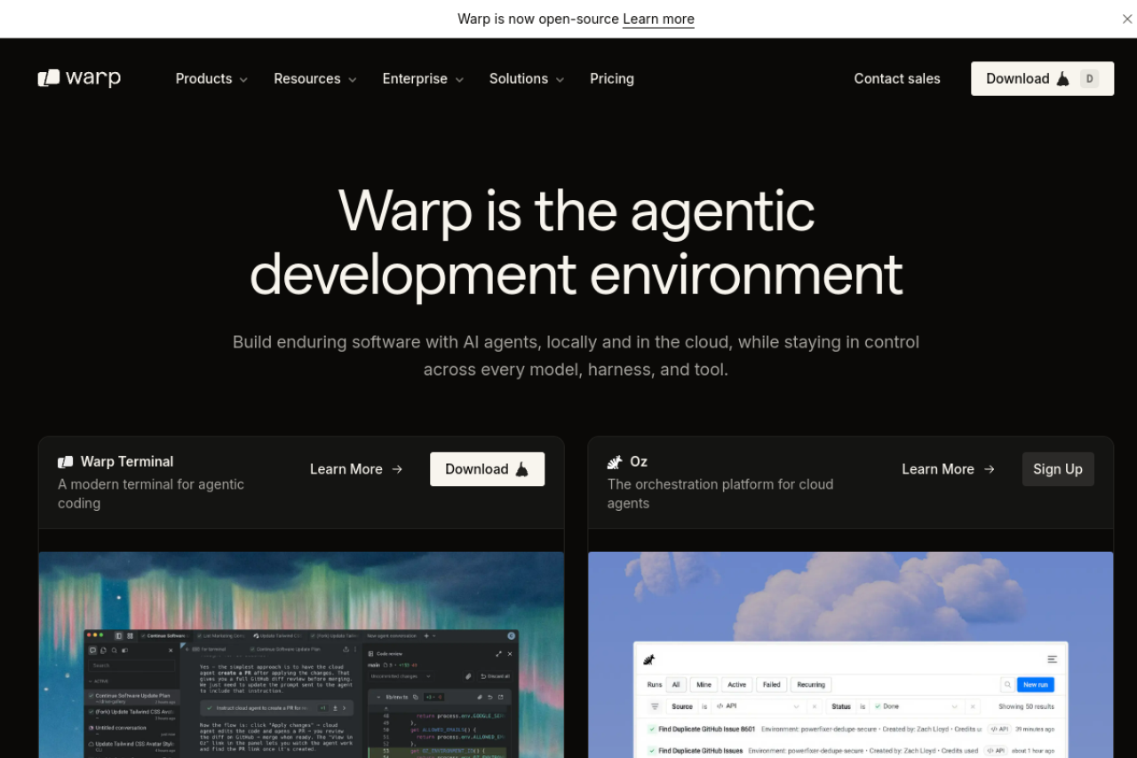 Warp website screenshot