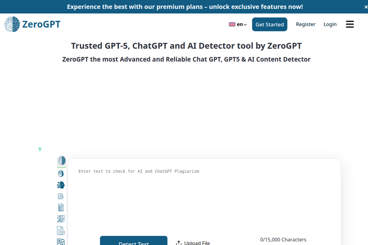 Zerogpt website screenshot