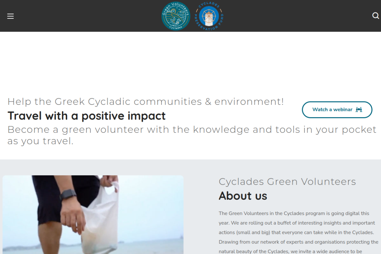 Cyclades Green Volunteers website screenshot