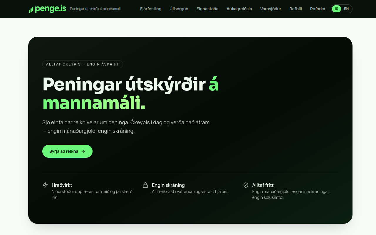 Skjáskot af Penge