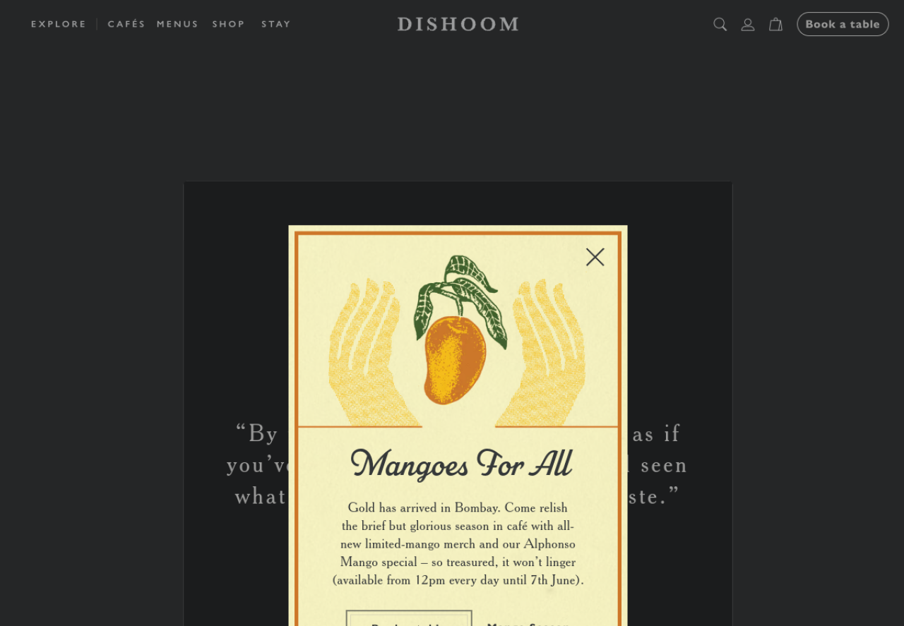 Restaurant website after redesign
