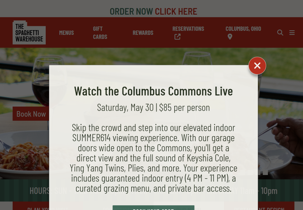 Restaurant website before redesign
