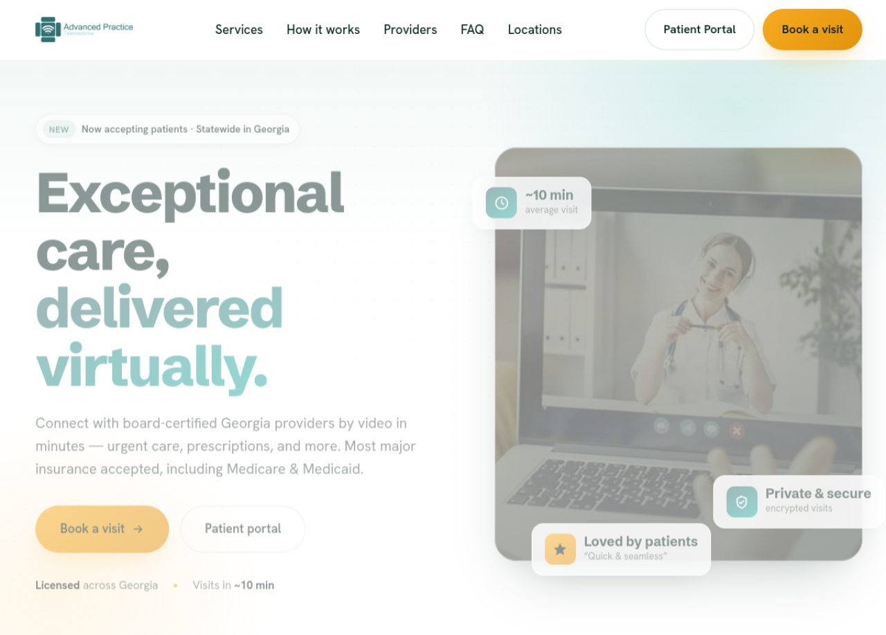 Advanced Practice Telemedicine website built by Kickass Websites