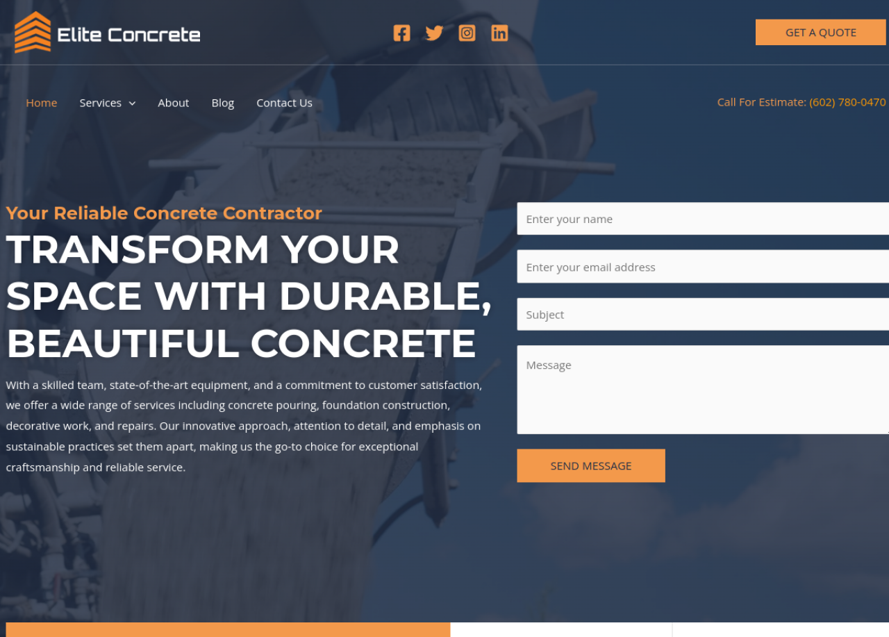 Elite Concrete Services website built by Kickass Websites
