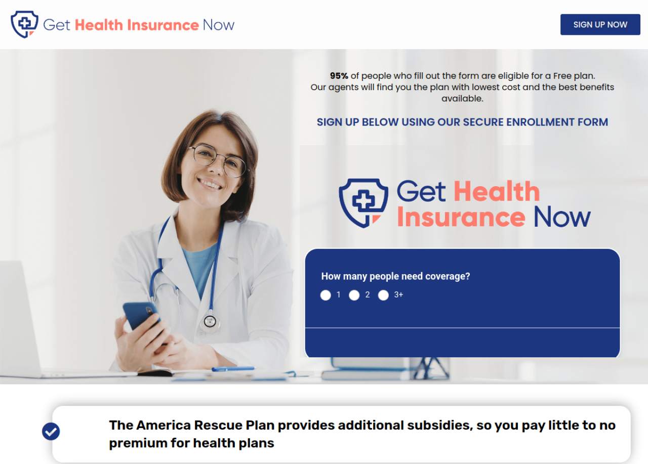Get Health Insurance Now website built by Kickass Websites