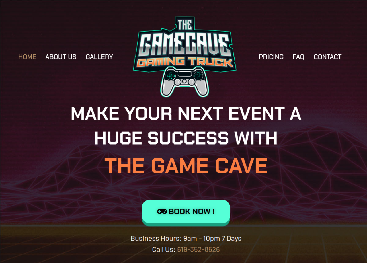 The Game Cave Gaming Truck website built by Kickass Websites