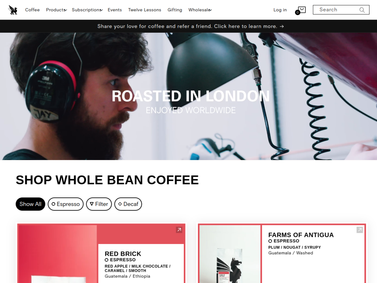Square Mile Coffee 웹사이트 스크린샷