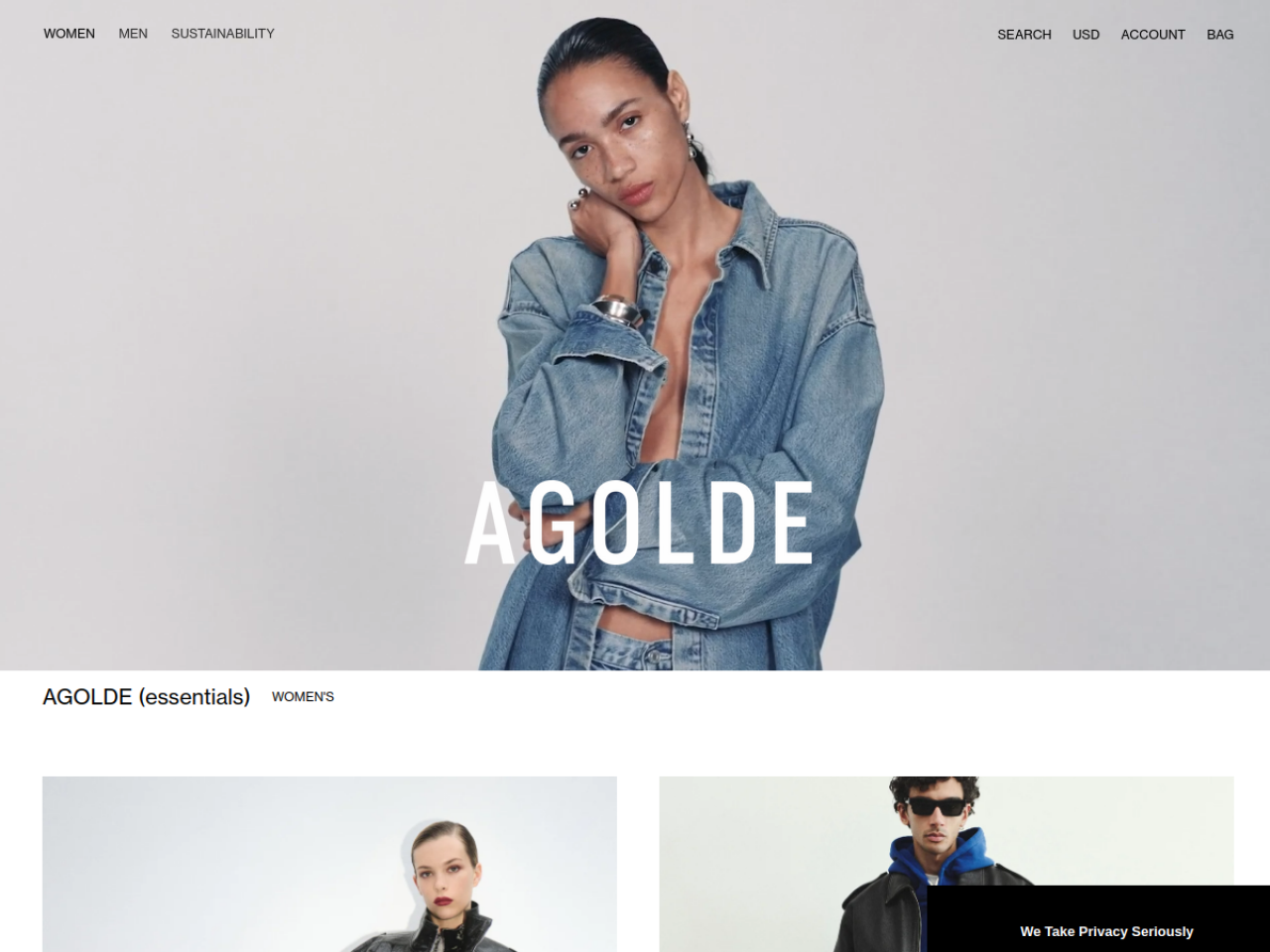 AGOLDE 웹사이트 스크린샷