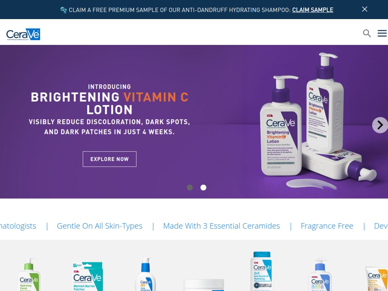 CeraVe 웹사이트 스크린샷