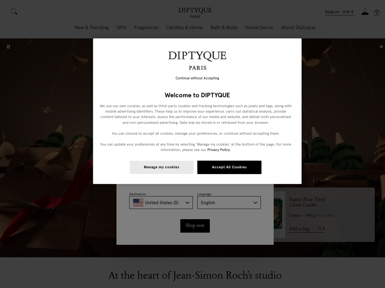 Diptyque 웹사이트 스크린샷