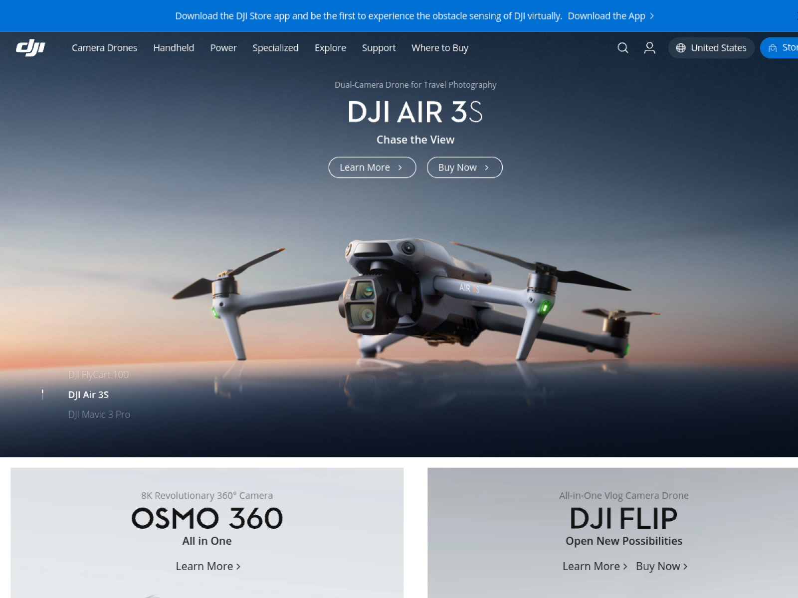DJI 웹사이트 스크린샷