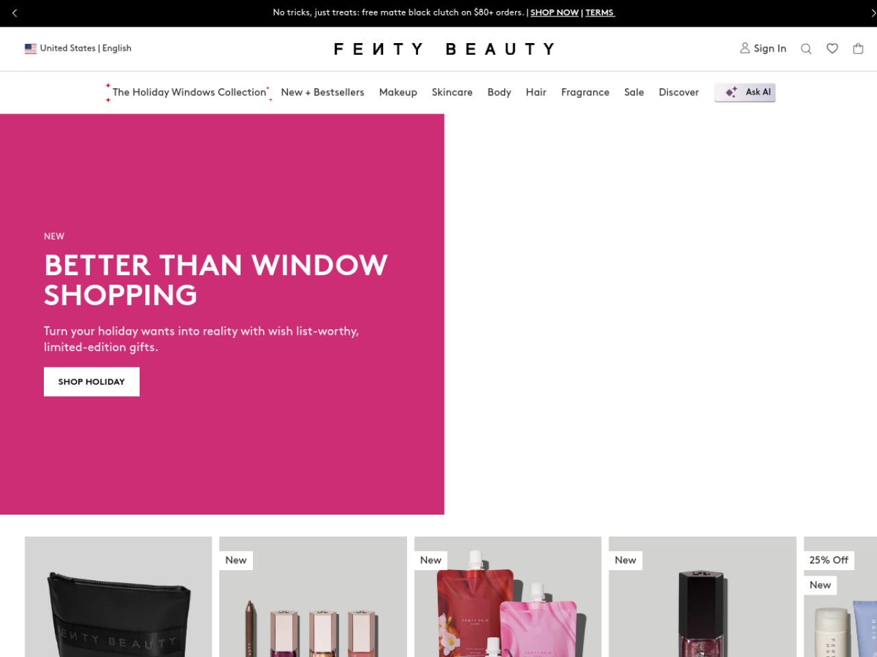 Fenty Beauty 웹사이트 스크린샷