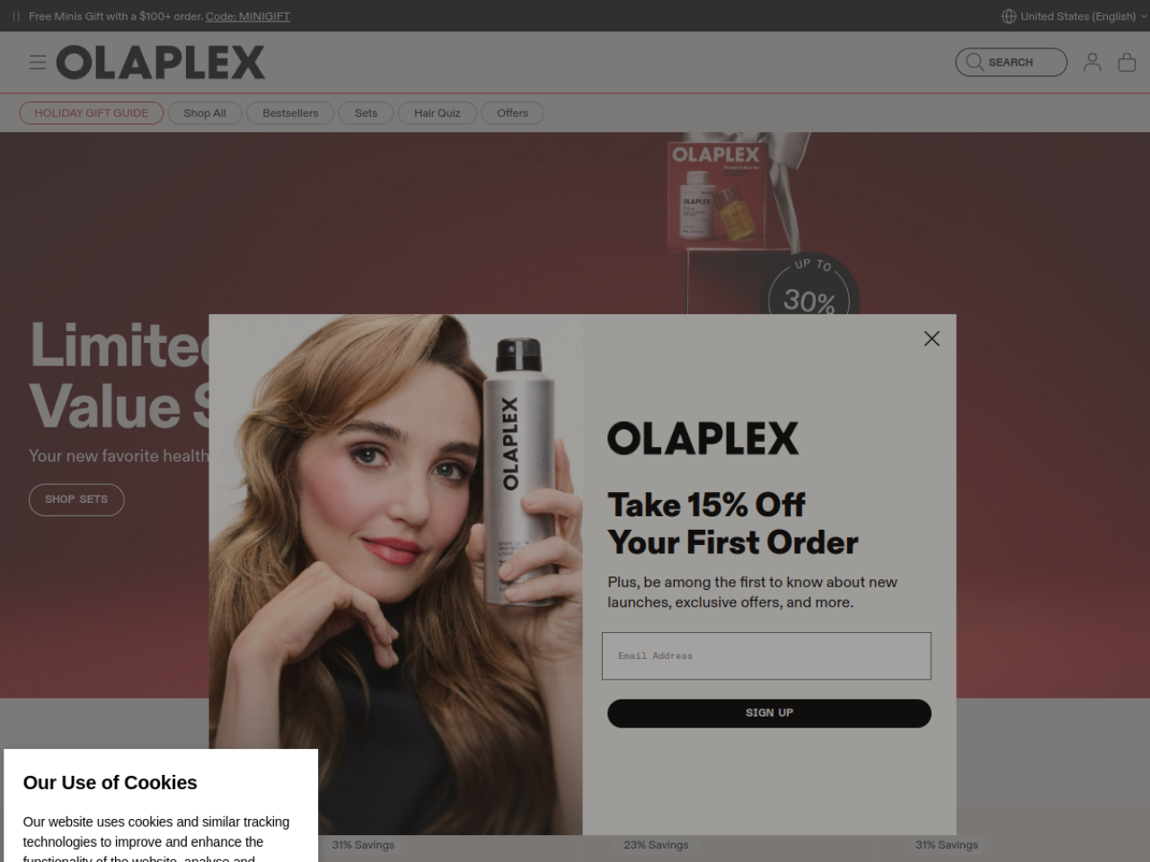 Olaplex 웹사이트 스크린샷