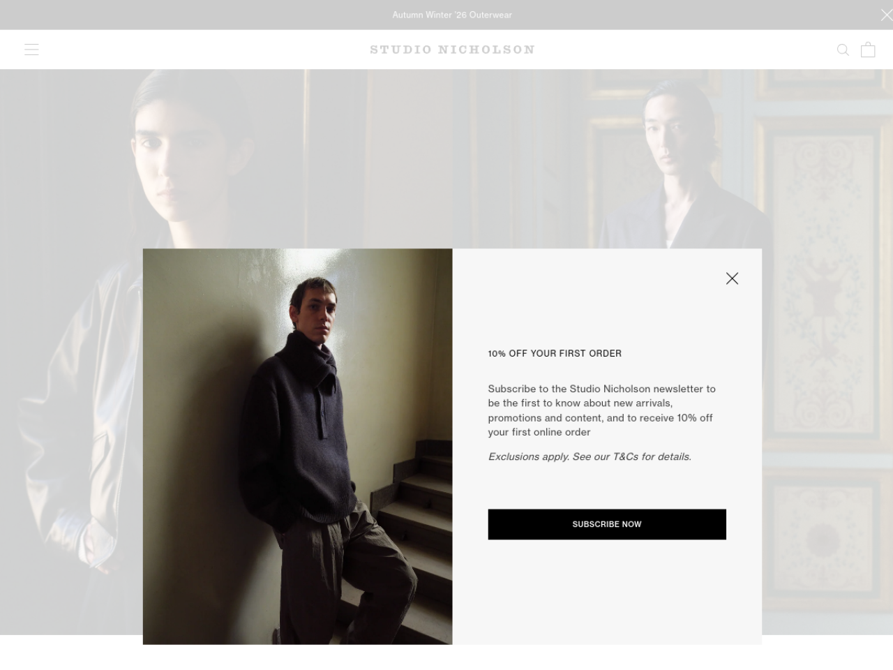 Studio Nicholson 웹사이트 스크린샷
