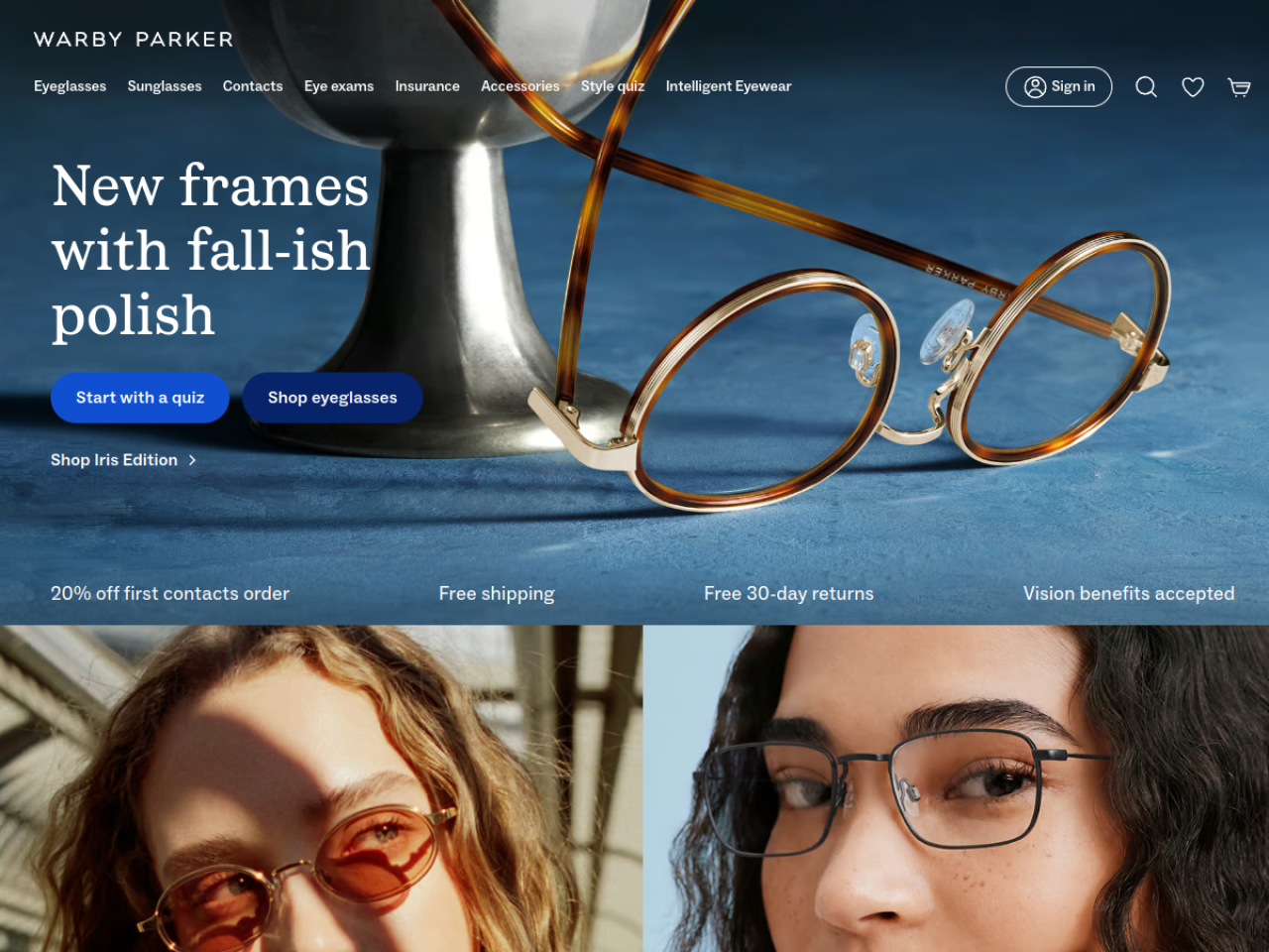 Warby Parker 웹사이트 스크린샷