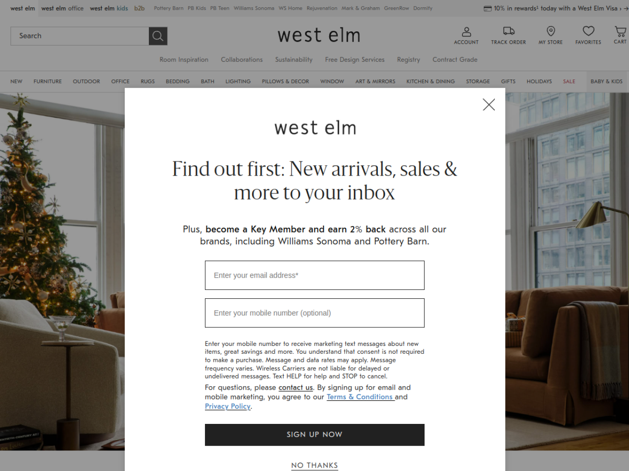 West Elm 웹사이트 스크린샷