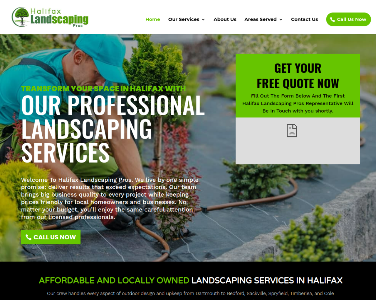 Current Halifax Landscaping Pros homepage screenshot