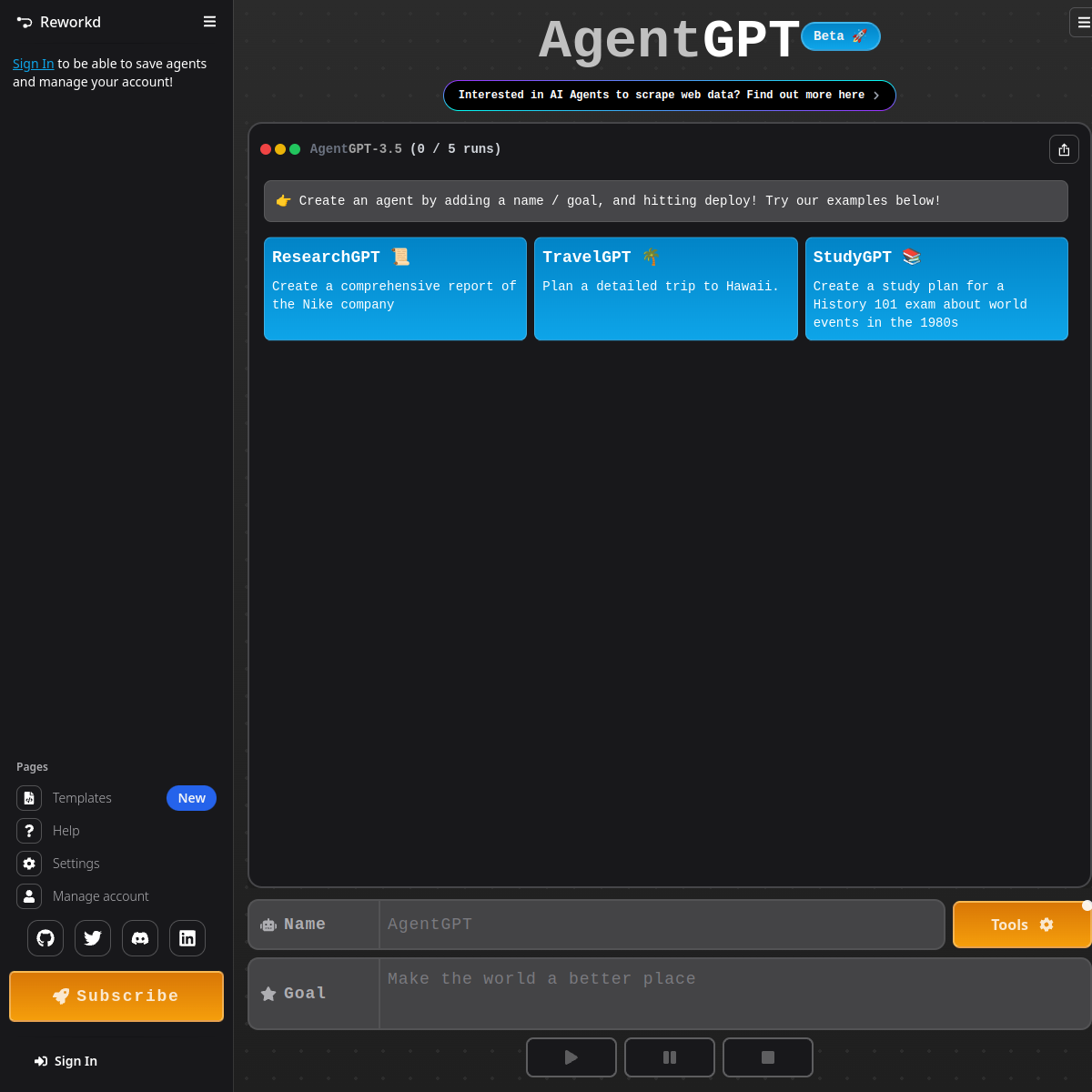 AgentGPT screenshot 2