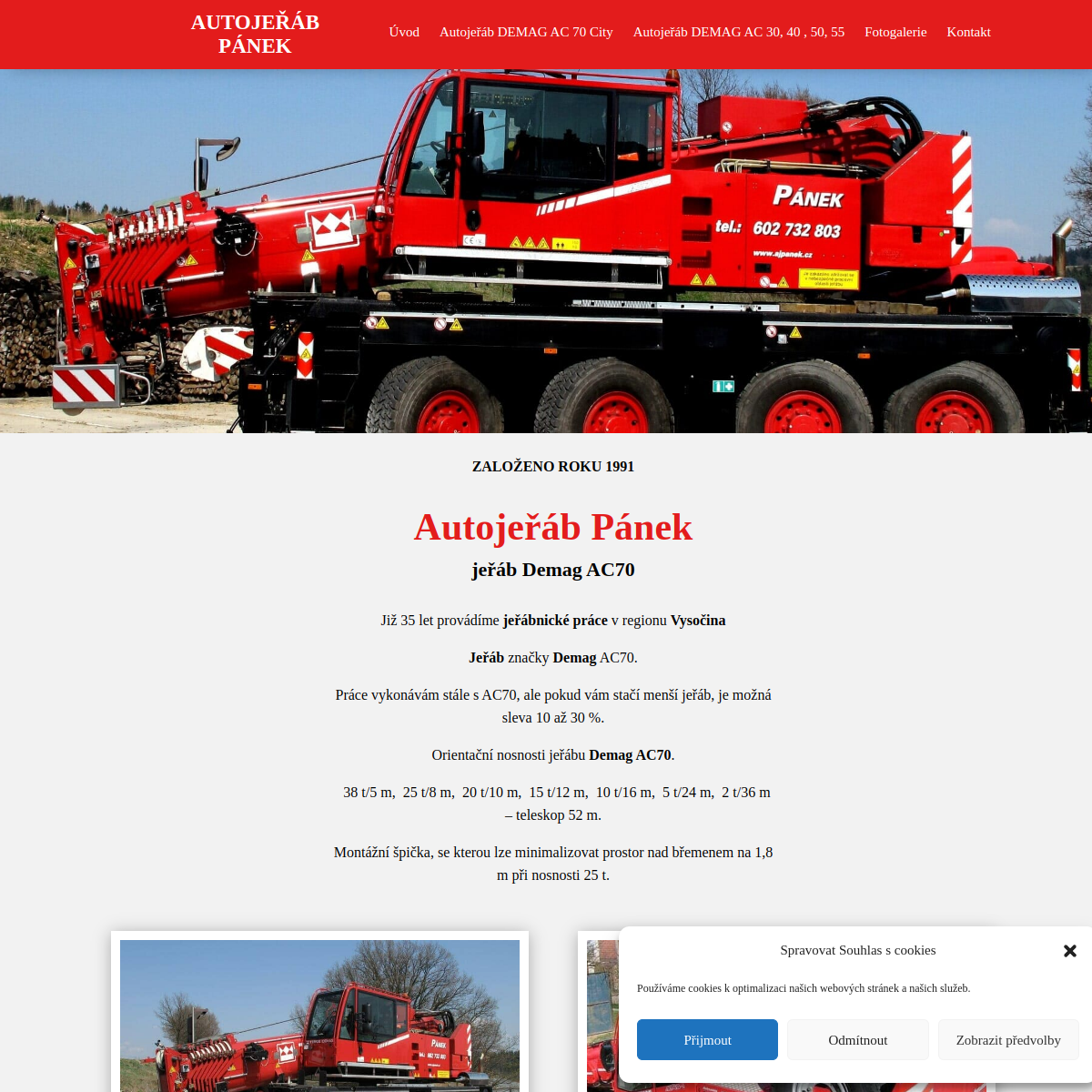 Autojeřáb Pánek website